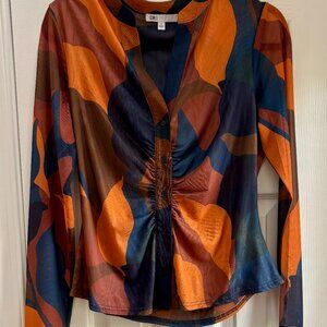Mulitcolor Blouse with ruching, long sleeve, size medium